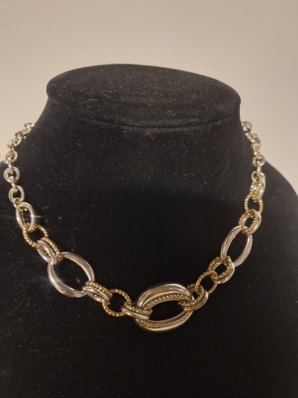Napier Silver Two-Tone Link Chocker Necklace -